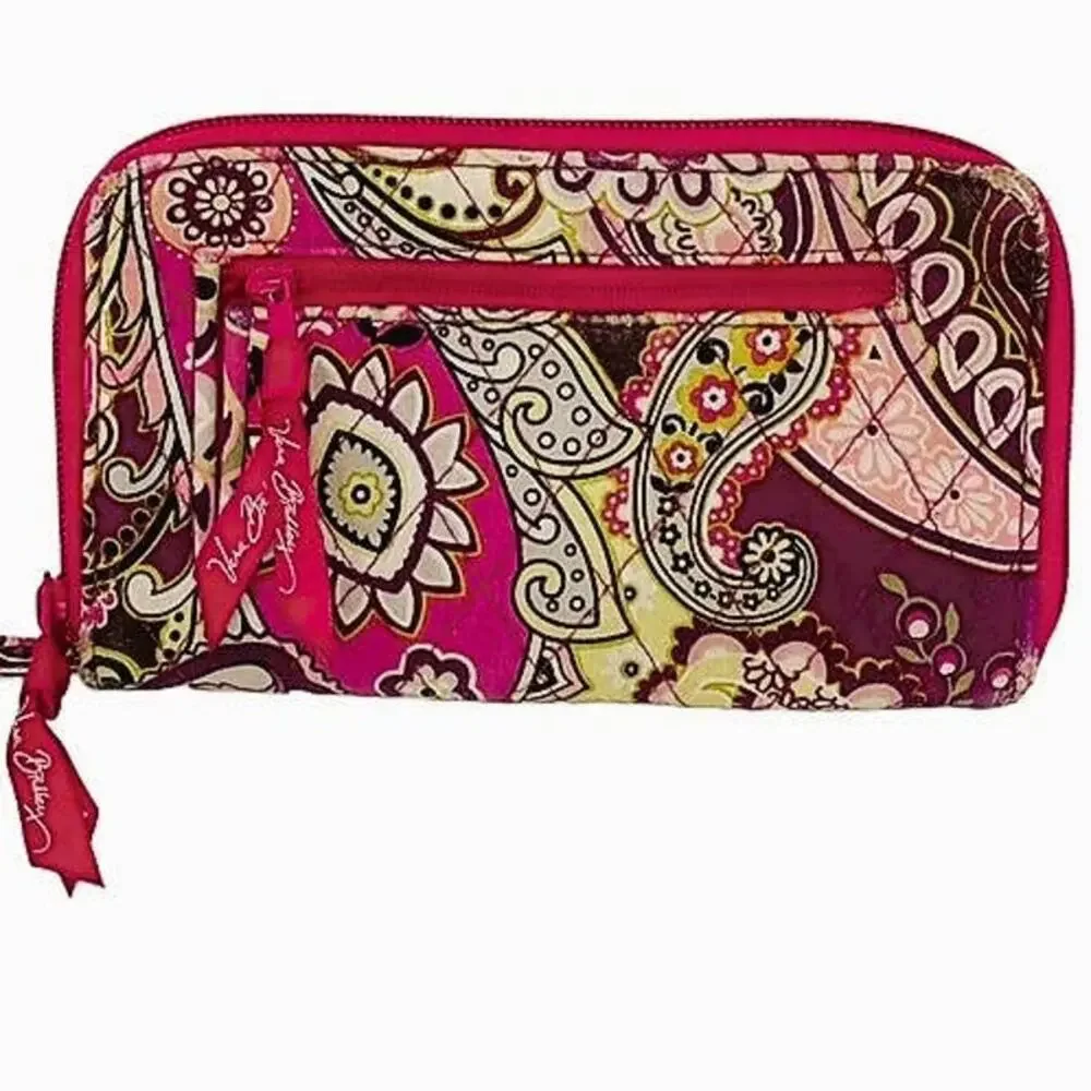 VERA BRADLEY Pink Paisley Boho Wallet Wristlet Bohemian Hippie Small Purse